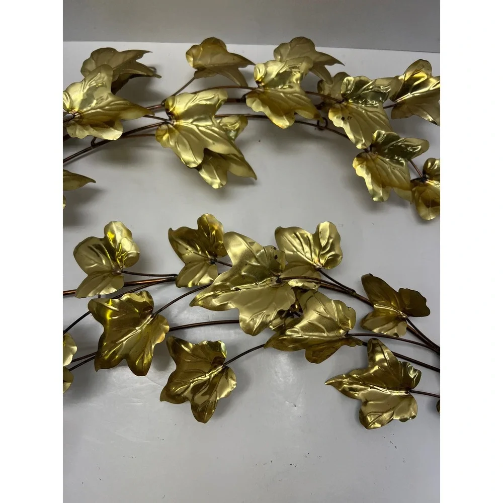 Vintage Brass Ivy Leaf Wall Art Set 2 Gold Mid Century Modern Botanical Decor‎